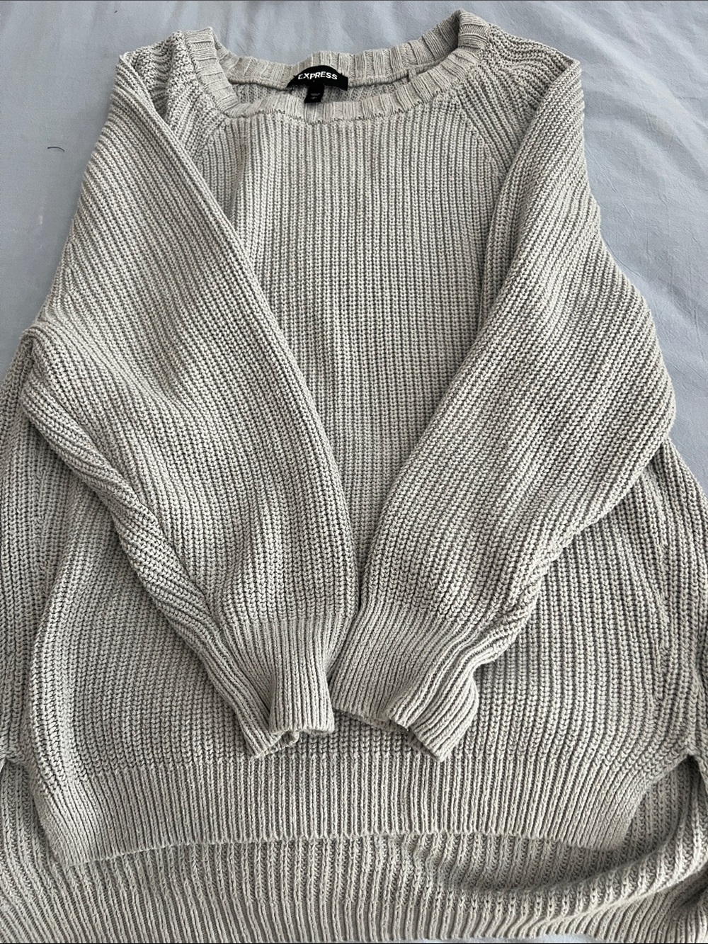 Express Light Gray Crewneck Knit Sweater - Picture 3 of 3